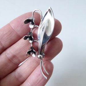 Danish Hermann Siersbol HS vintage 925 sterling silver flower leaf brooch, MCM