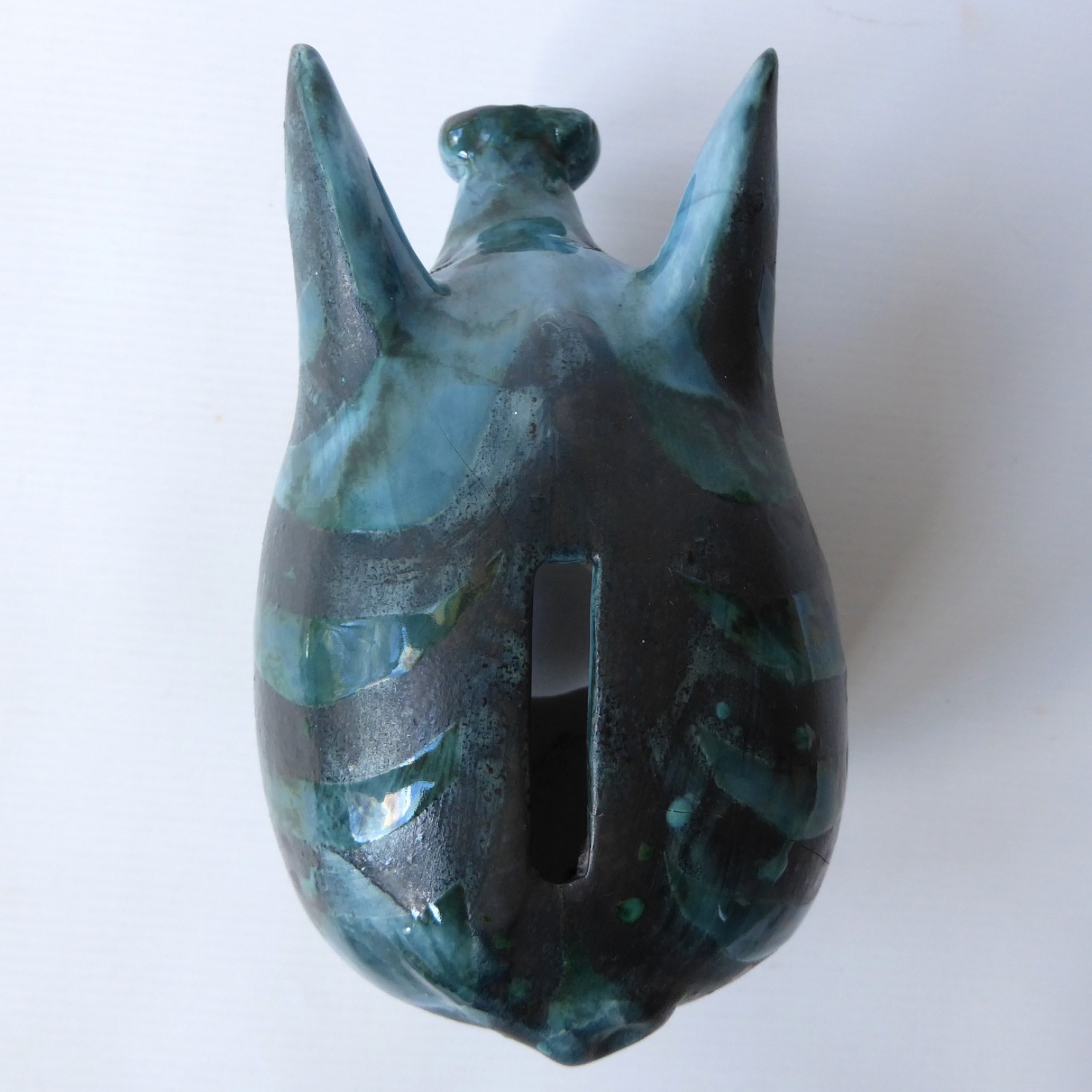 David Sharp Rye pottery piggy bank money box, teal blue black vintage ceramic AF - Image 12