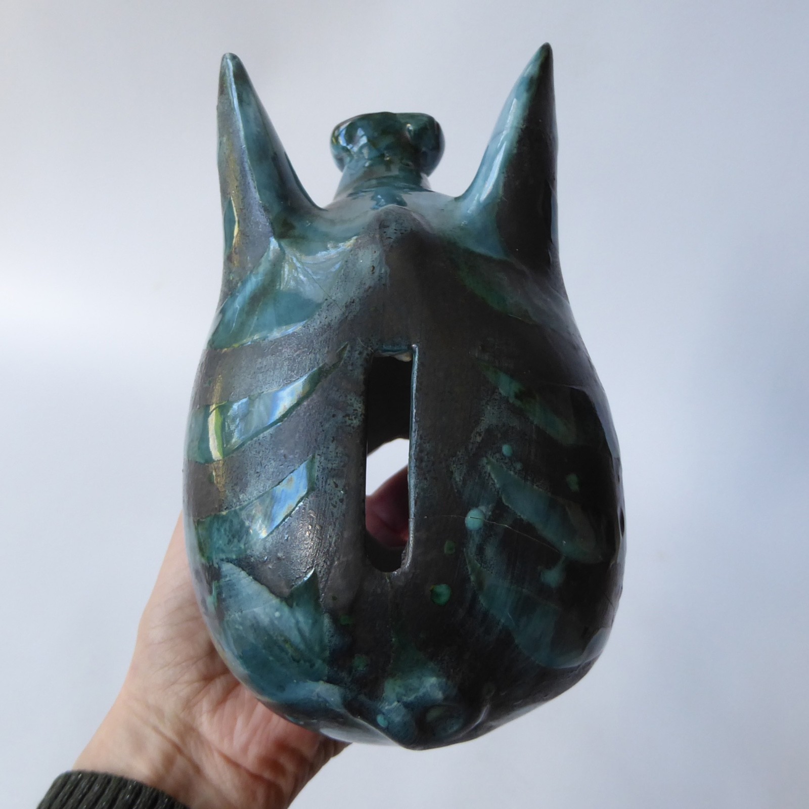 David Sharp Rye pottery piggy bank money box, teal blue black vintage ceramic AF - Image 13