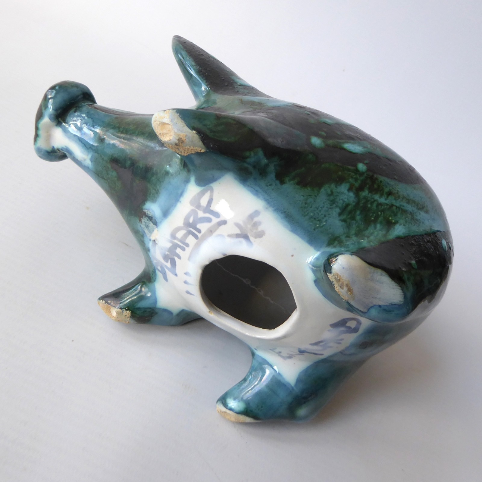 David Sharp Rye pottery piggy bank money box, teal blue black vintage ceramic AF - Image 16