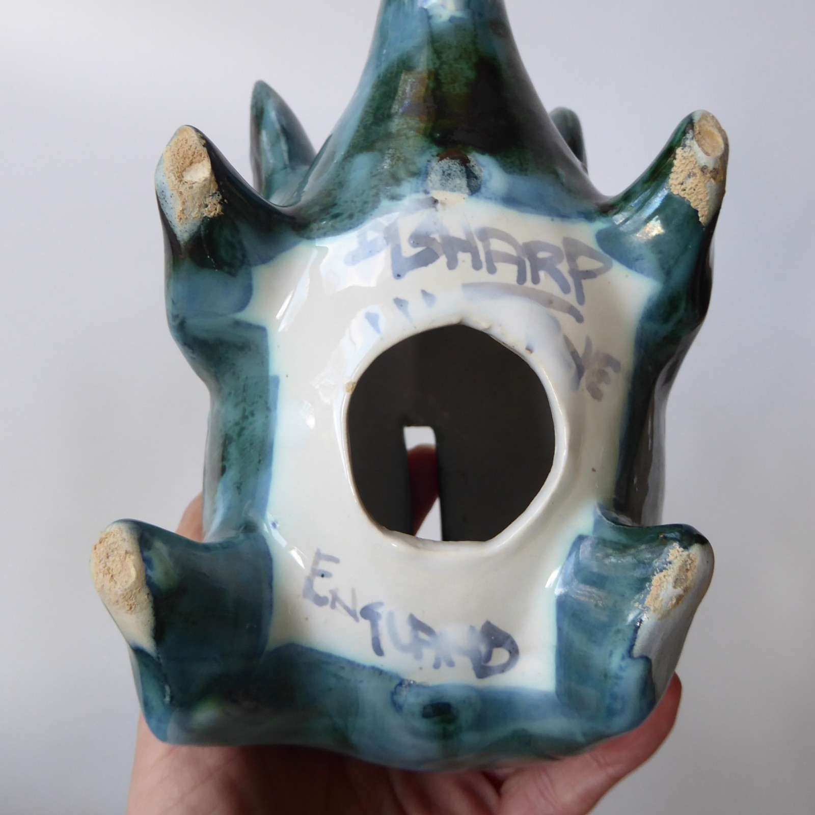 David Sharp Rye pottery piggy bank money box, teal blue black vintage ceramic AF - Image 18