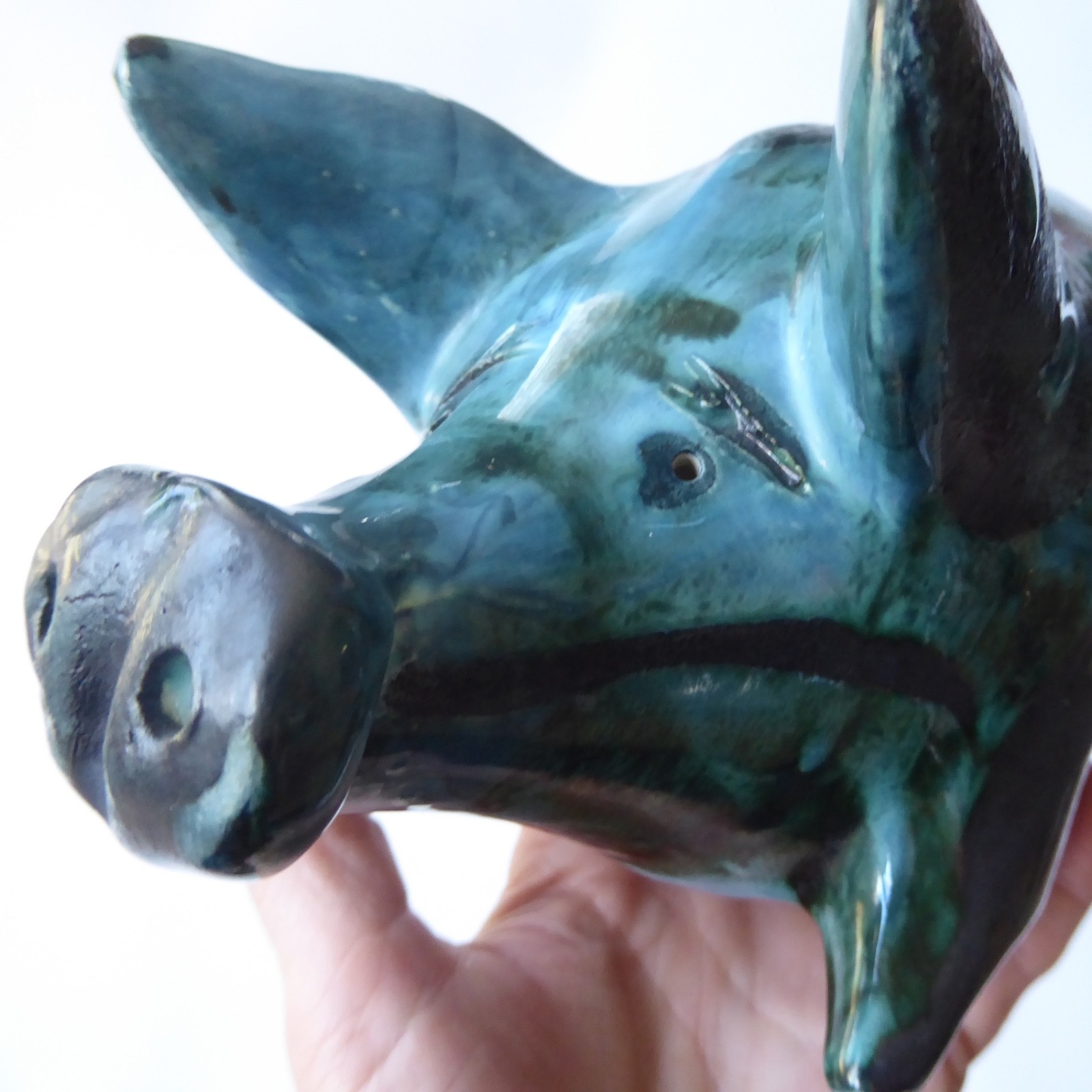 David Sharp Rye pottery piggy bank money box, teal blue black vintage ceramic AF - Image 19