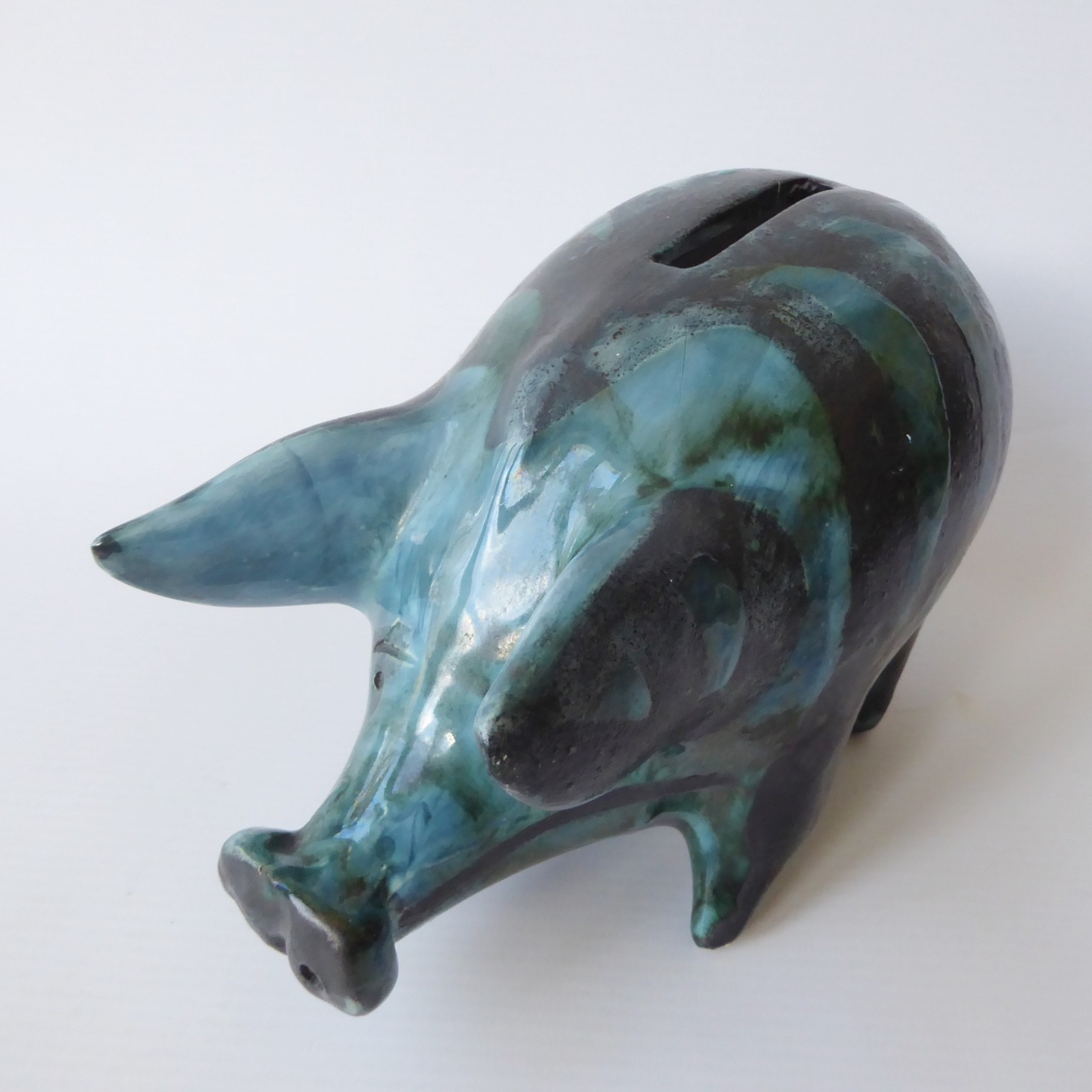 David Sharp Rye pottery piggy bank money box, teal blue black vintage ceramic AF - Image 5