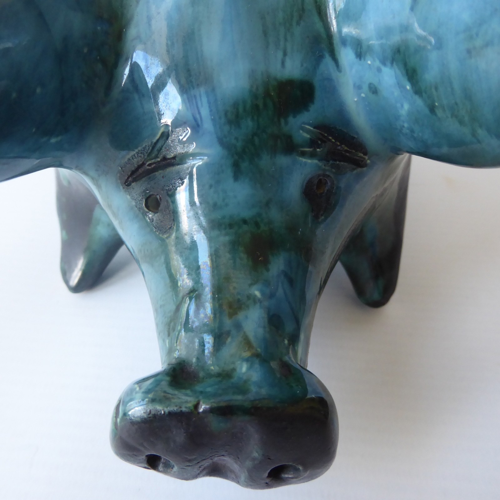 David Sharp Rye pottery piggy bank money box, teal blue black vintage ceramic AF - Image 6