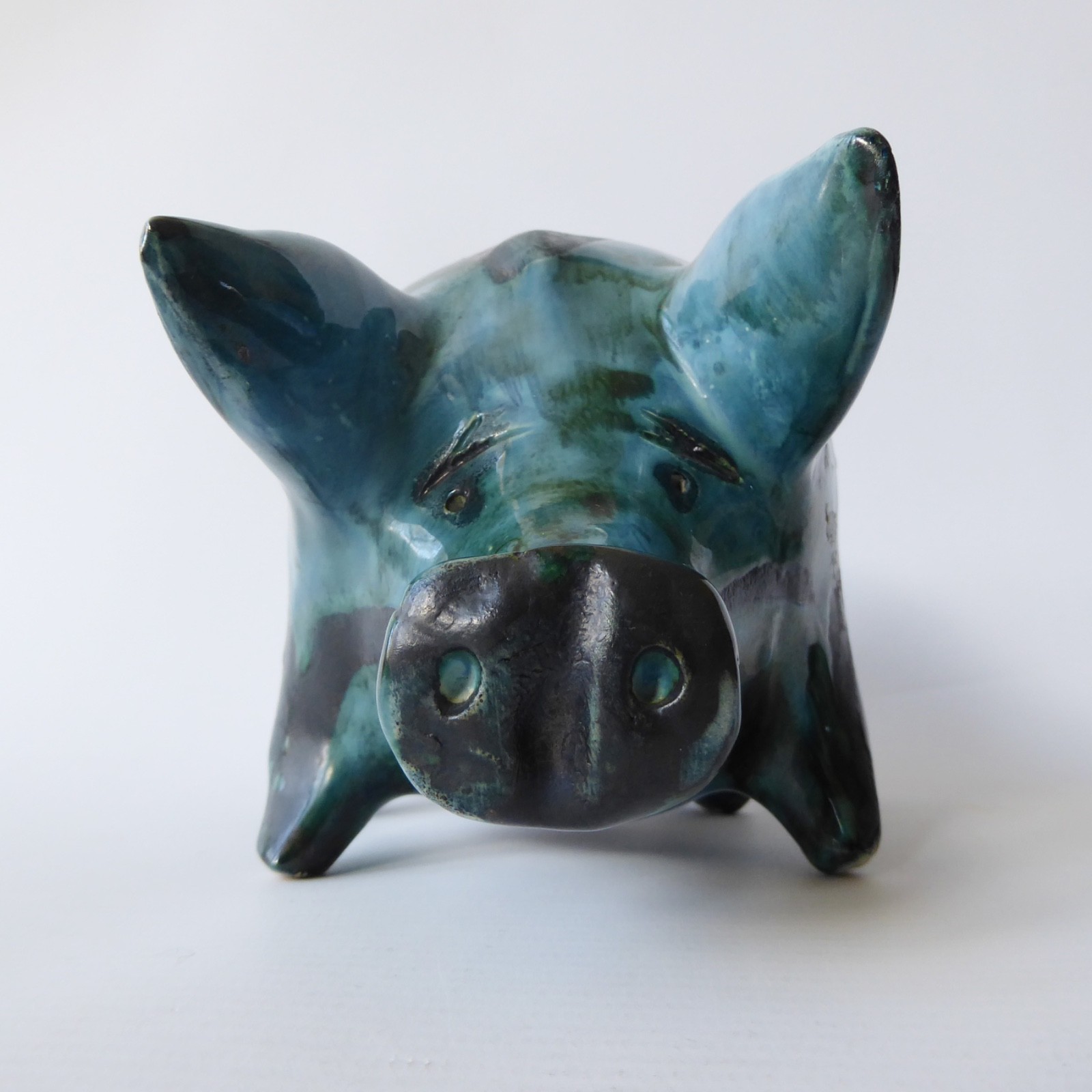 David Sharp Rye pottery piggy bank money box, teal blue black vintage ceramic AF - Image 7