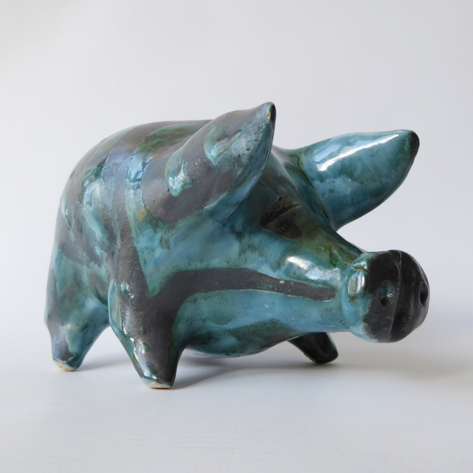 David Sharp Rye pottery piggy bank money box, teal blue black vintage ceramic AF - Image 8