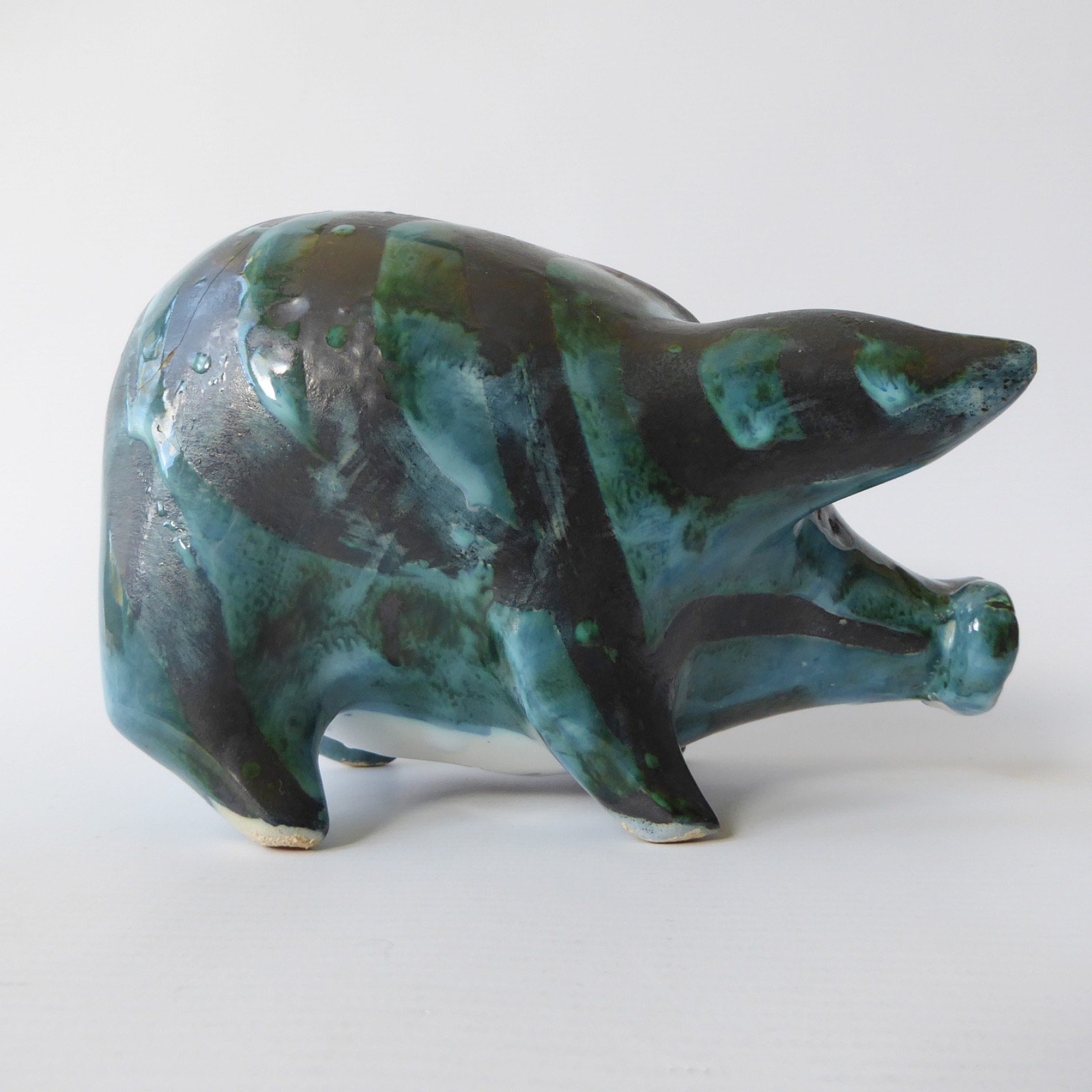 David Sharp Rye pottery piggy bank money box, teal blue black vintage ceramic AF - Image 9