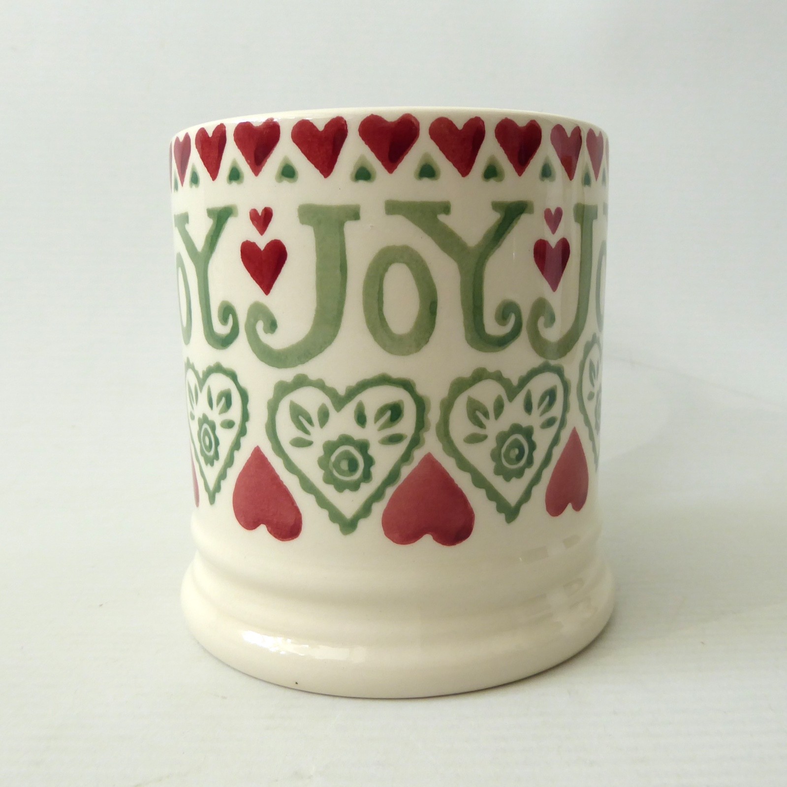 Emma Bridgewater 2012 JOY mug, red & green and cream, Christmas hand printed - Image 3