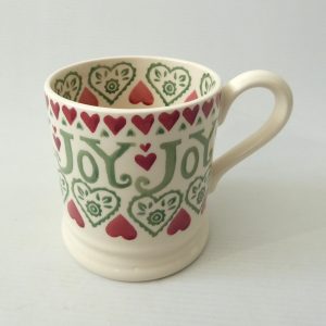 Emma Bridgewater 2012 JOY mug, red & green and cream, Christmas hand printed