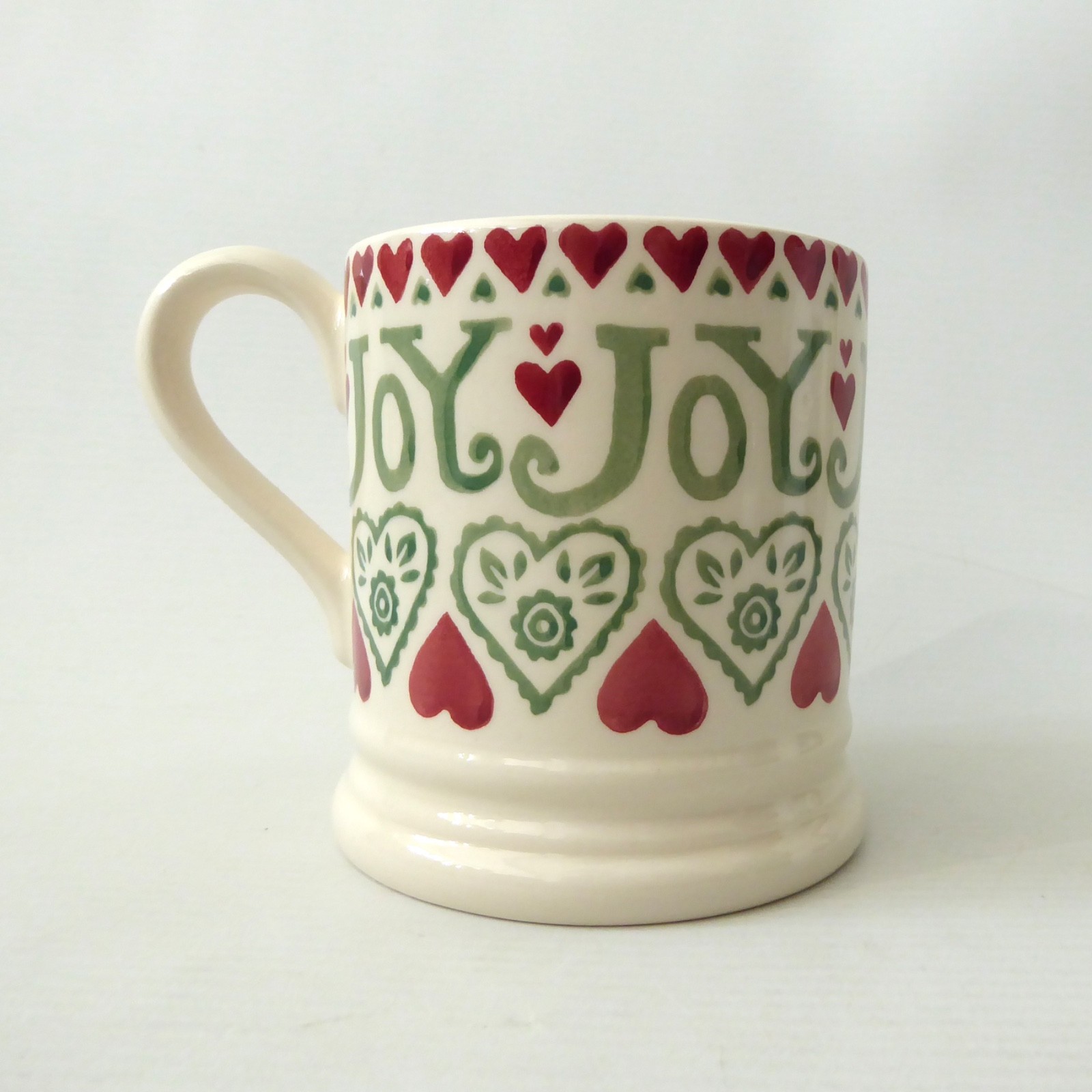 Emma Bridgewater 2012 JOY mug, red & green and cream, Christmas hand printed - Image 5