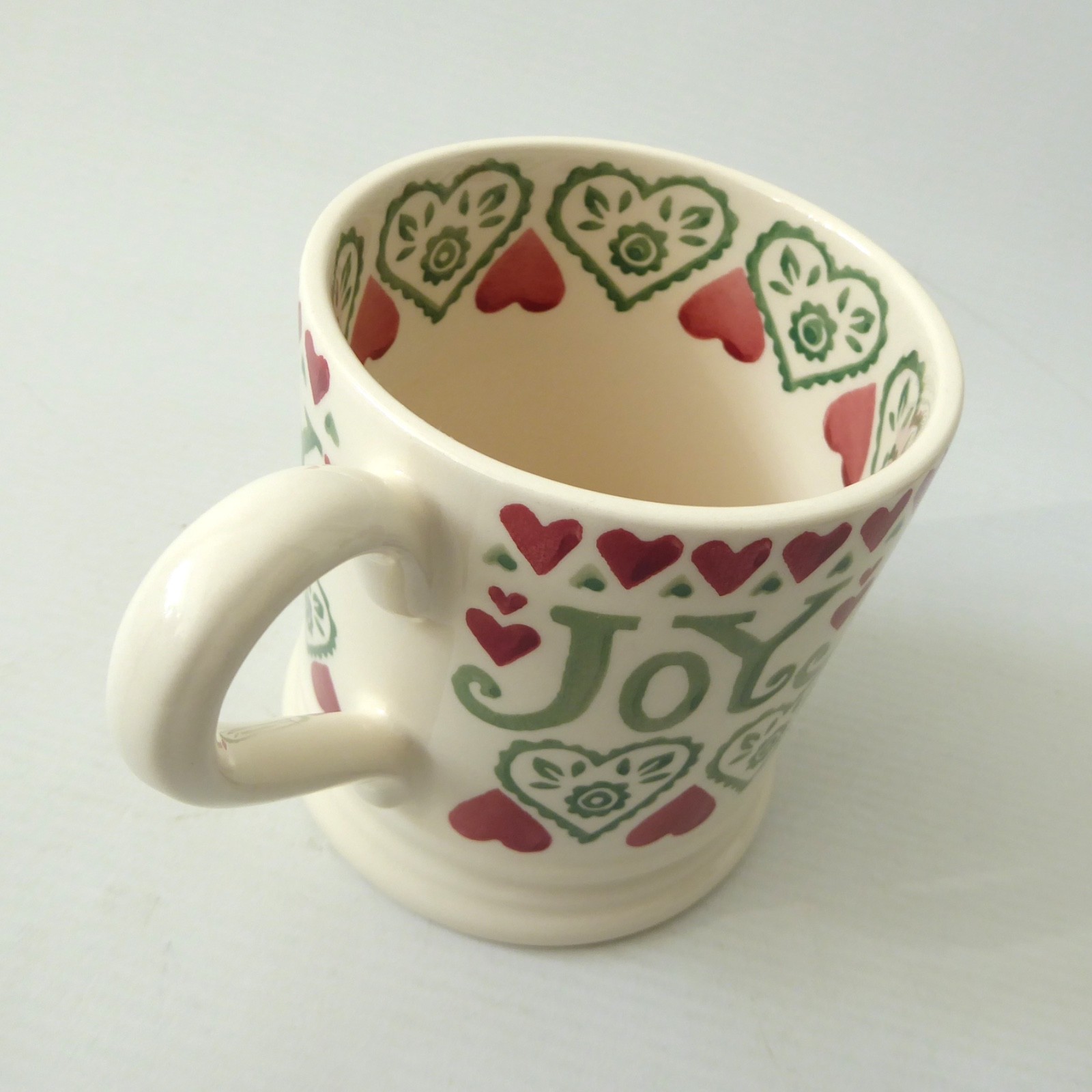 Emma Bridgewater 2012 JOY mug, red & green and cream, Christmas hand printed - Image 6