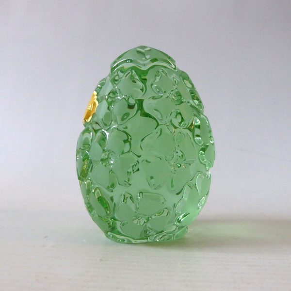 German lead crystal glass egg shaped paperweight ornament. Light green flowers - Image 3