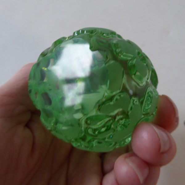 German lead crystal glass egg shaped paperweight ornament. Light green flowers - Image 7