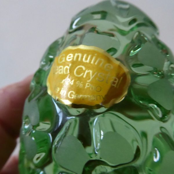 German lead crystal glass egg shaped paperweight ornament. Light green flowers - Image 8