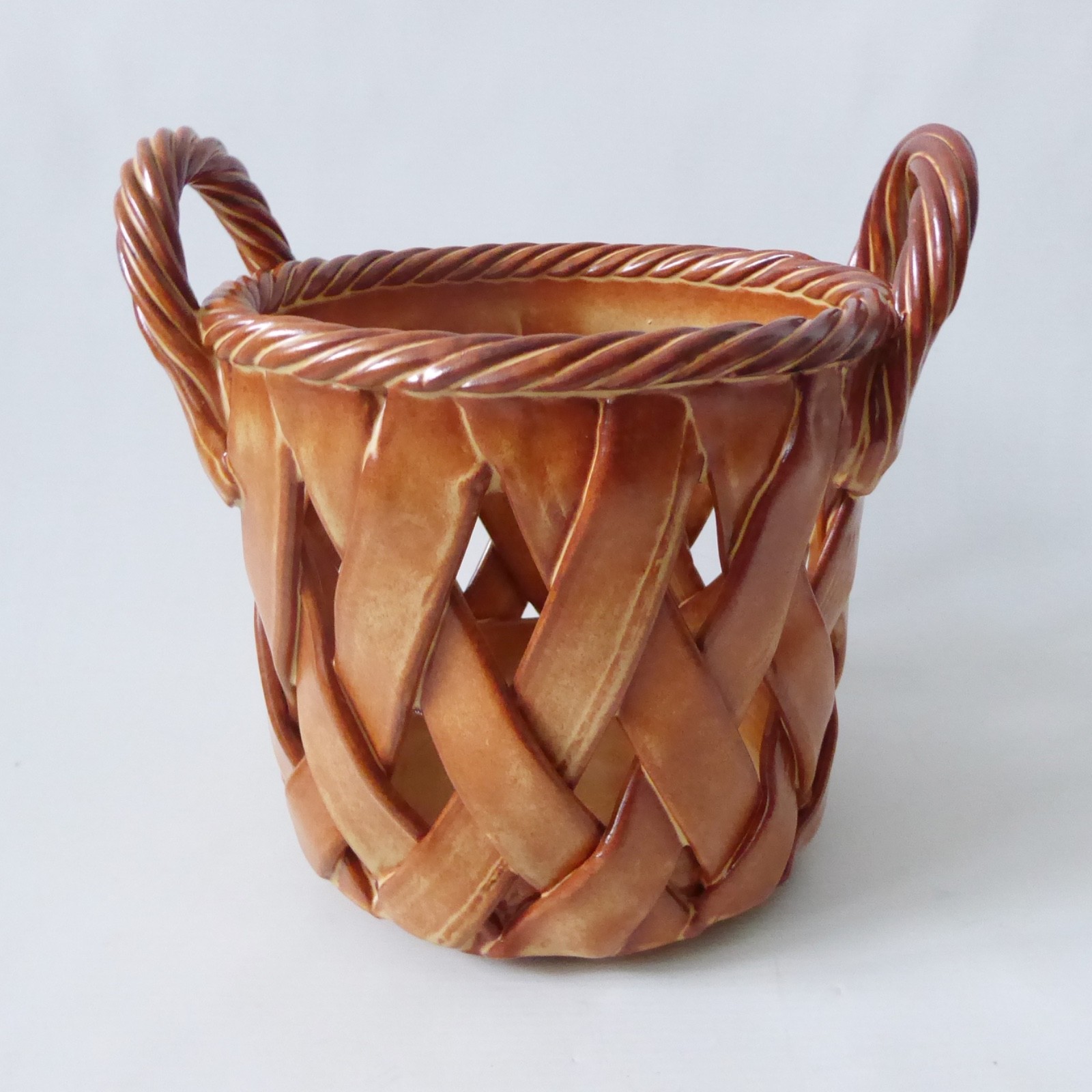 Handmade pottery basket planter, plant pot holder. Large ceramic glazed clay - Image 3