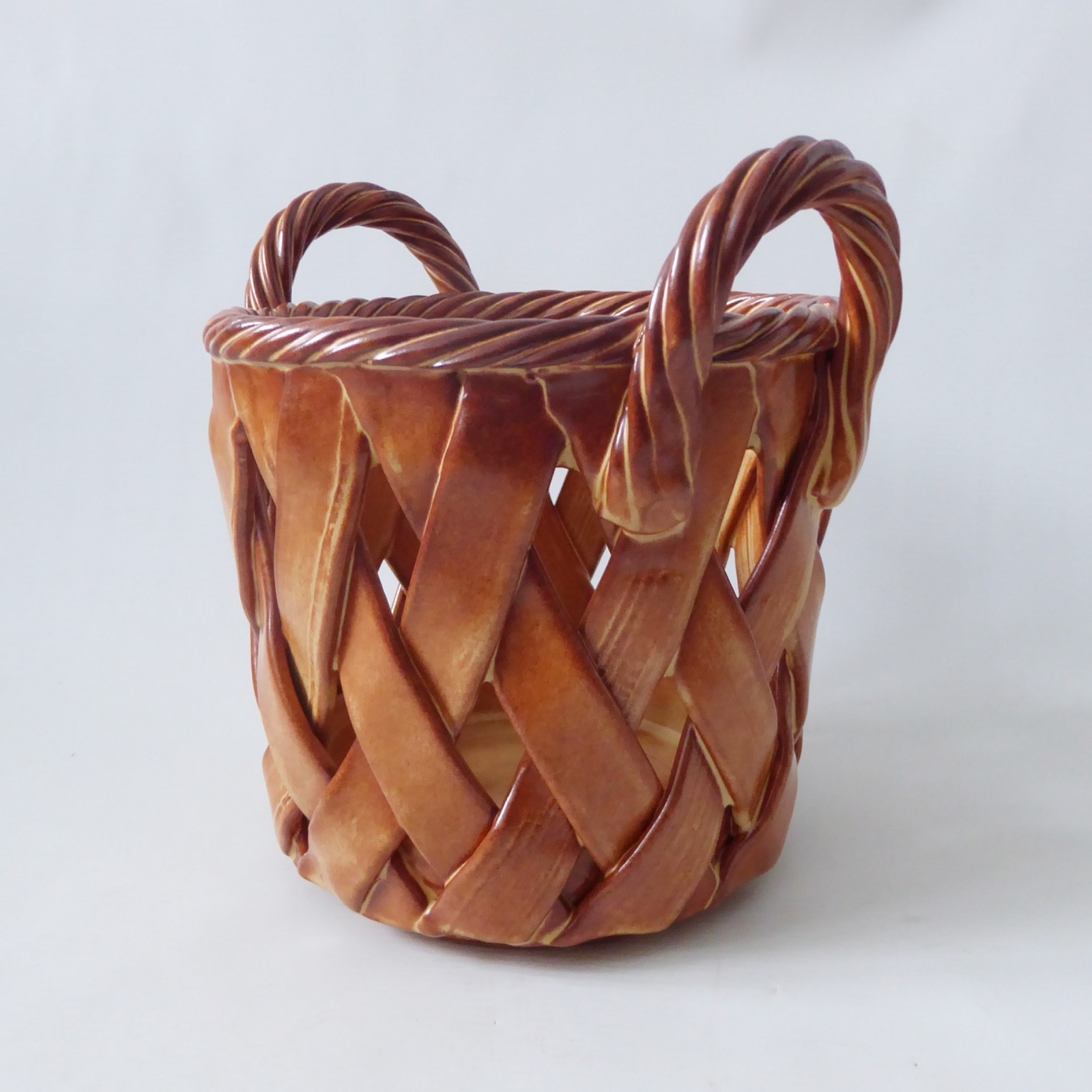 Handmade pottery basket planter, plant pot holder. Large ceramic glazed clay - Image 4