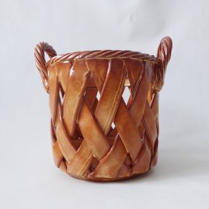 Handmade pottery basket planter, plant pot holder. Large ceramic glazed clay