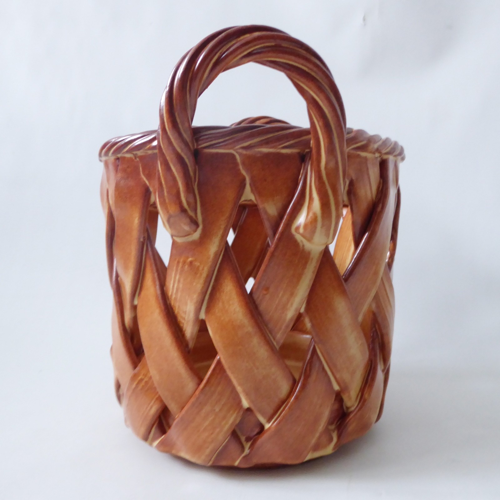 Handmade pottery basket planter, plant pot holder. Large ceramic glazed clay - Image 5