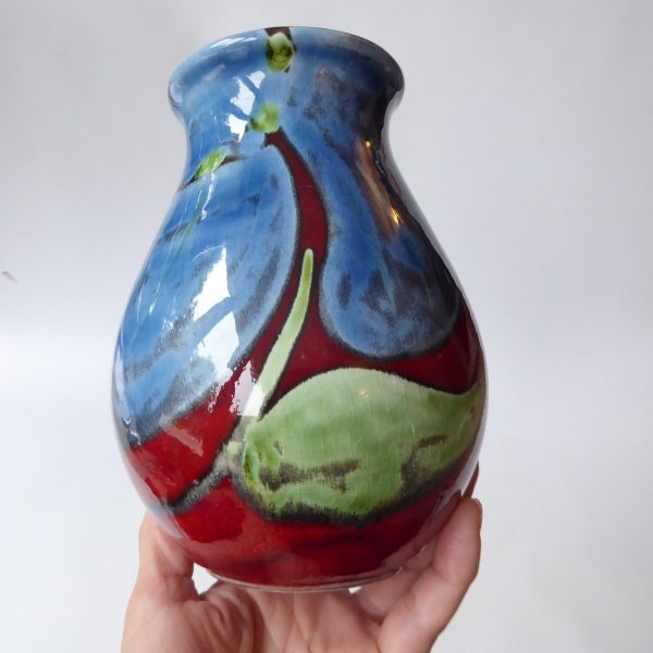 Himalayan Poppy Poole Pottery ceramic vase, red blue, signed AX SW, 17cm painted - Image 14