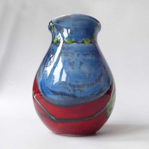Himalayan Poppy Poole Pottery ceramic vase, red blue, signed AX SW, 17cm painted - Image 10