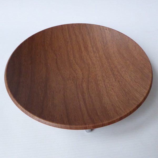 Ianthe round faux teak wood effect dish/bowl chrome tripod. Atomic vintage retro - Image 5