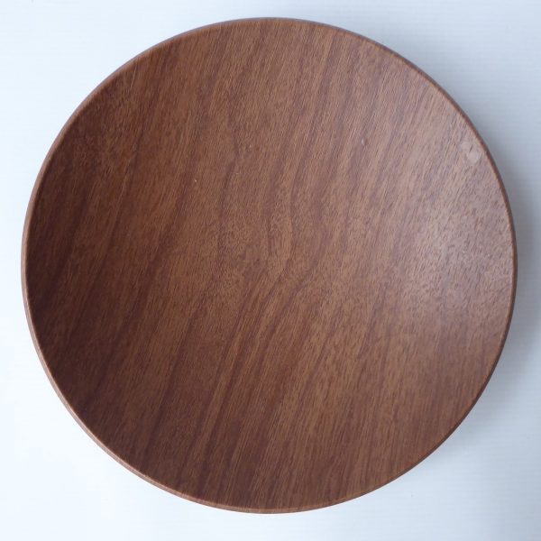 Ianthe round faux teak wood effect dish/bowl chrome tripod. Atomic vintage retro - Image 6