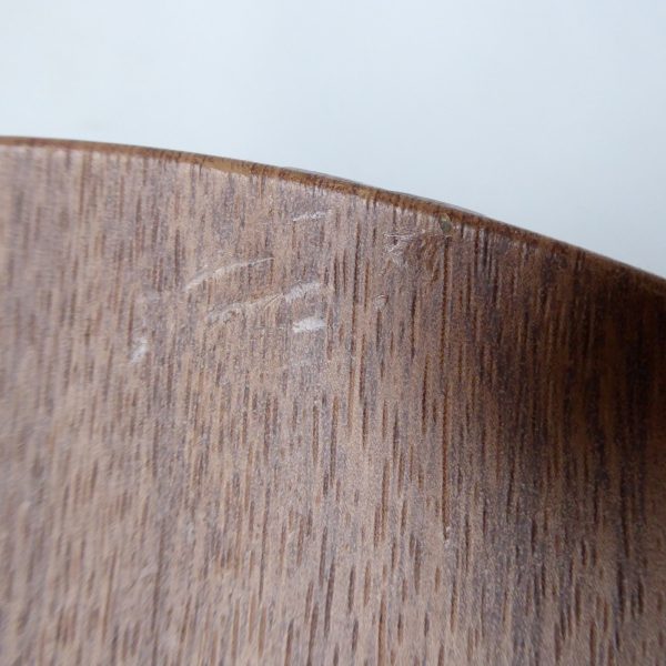 Ianthe round faux teak wood effect dish/bowl chrome tripod. Atomic vintage retro - Image 9
