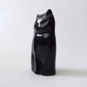 Jim Cooper pottery ceramic cat, small black glazed figure, modernist minimalist
