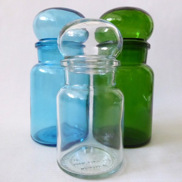 Made in Belgium set of 3 vintage retro glass apothecary storage jars, 1970s, 7" - Image 4