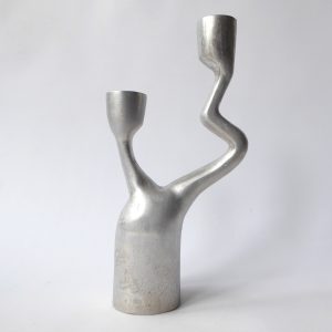 Matthew Hilton? aluminum 80s modernist wobble zig-zag candle holder candlestick