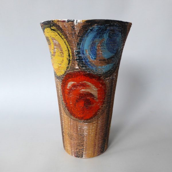 Mid century Fratelli Fanciullacci sgraffito rose Italy pottery ceramic vase 8394 - Image 3