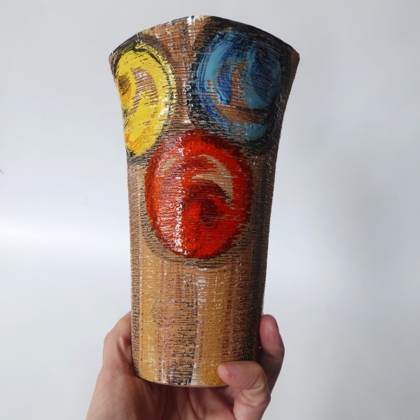 Mid century Fratelli Fanciullacci sgraffito rose Italy pottery ceramic vase 8394 - Image 4