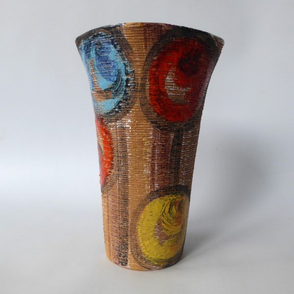 Mid century Fratelli Fanciullacci sgraffito rose Italy pottery ceramic vase 8394 - Image 5