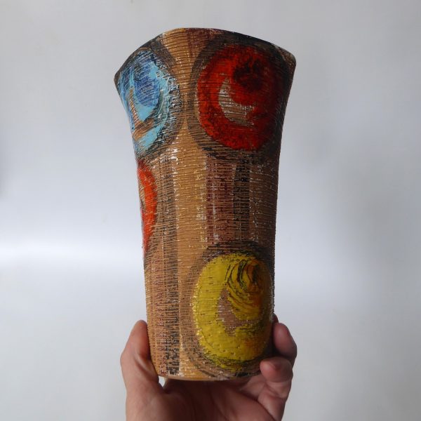 Mid century Fratelli Fanciullacci sgraffito rose Italy pottery ceramic vase 8394 - Image 6