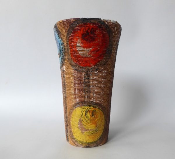 Mid century Fratelli Fanciullacci sgraffito rose Italy pottery ceramic vase 8394 - Image 8