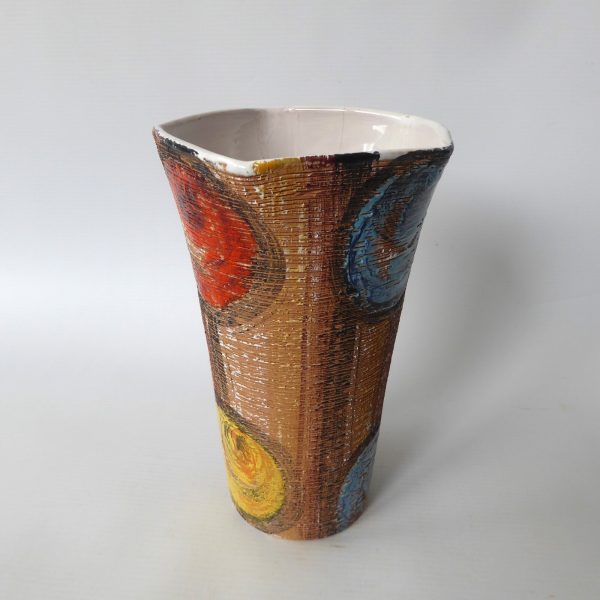 Mid century Fratelli Fanciullacci sgraffito rose Italy pottery ceramic vase 8394 - Image 9