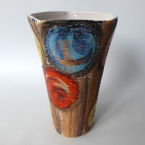 Mid century Fratelli Fanciullacci sgraffito rose Italy pottery ceramic vase 8394 - Image 10