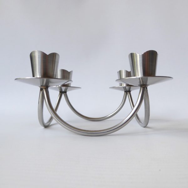 Mid century stainless steel candle holder. Modernist 4 cups/scoops. Danish style - Image 3