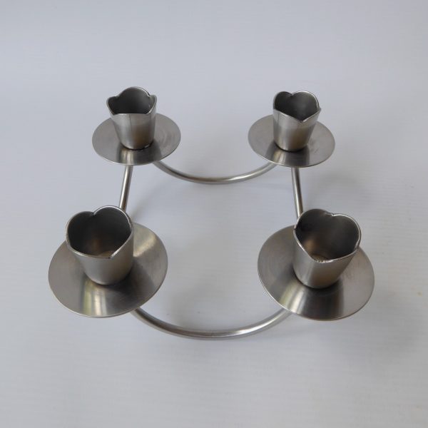 Mid century stainless steel candle holder. Modernist 4 cups/scoops. Danish style - Image 4
