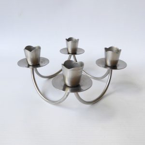 Mid century stainless steel candle holder. Modernist 4 cups/scoops. Danish style