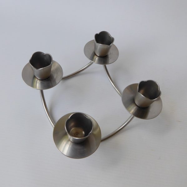 Mid century stainless steel candle holder. Modernist 4 cups/scoops. Danish style - Image 5