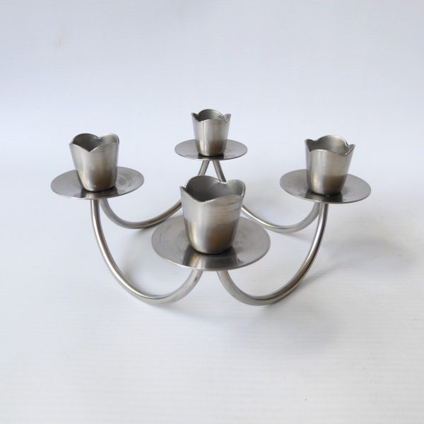 Mid century stainless steel candle holder. Modernist 4 cups/scoops. Danish style