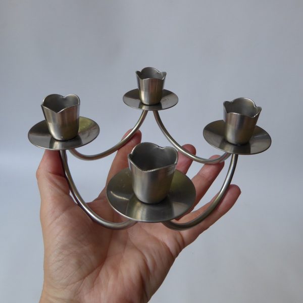 Mid century stainless steel candle holder. Modernist 4 cups/scoops. Danish style - Image 8