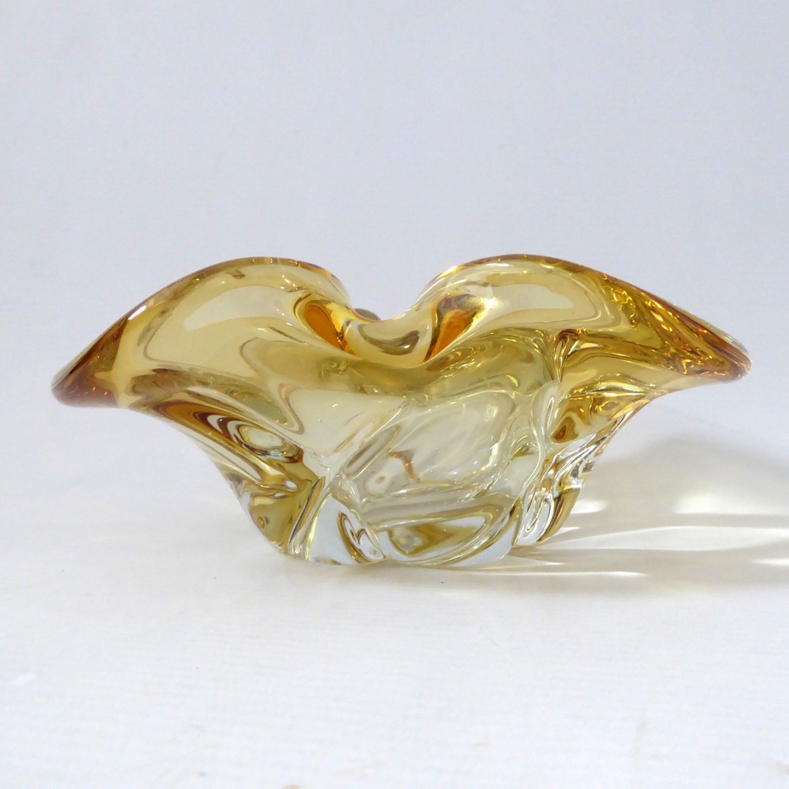 Murano art glass bowl. Amber folded cased dish ashtray. Vintage retro 1960s 7" - Image 2
