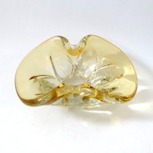 Murano art glass bowl. Amber folded cased dish ashtray. Vintage retro 1960s 7"