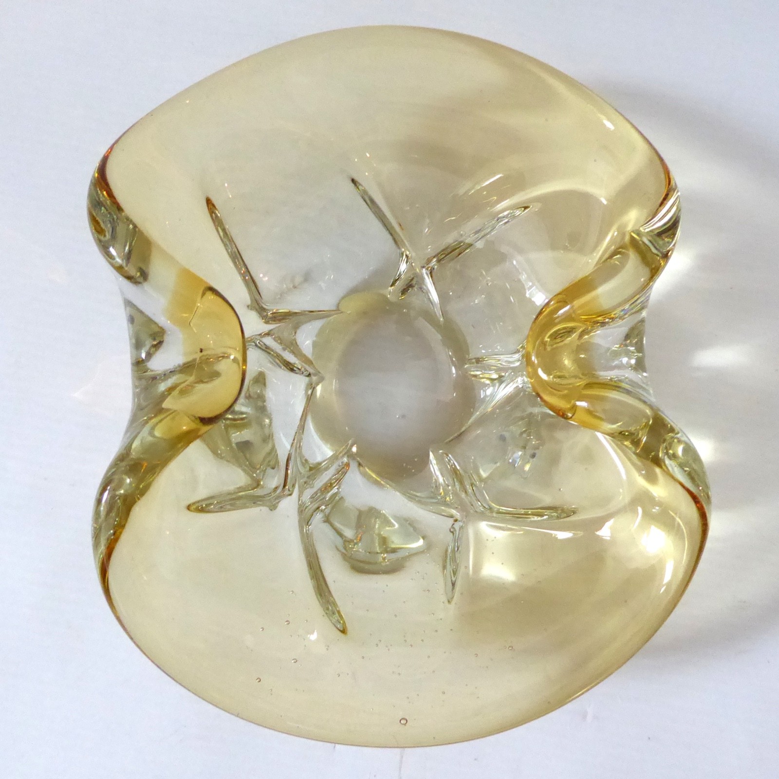 Murano art glass bowl. Amber folded cased dish ashtray. Vintage retro 1960s 7" - Image 4