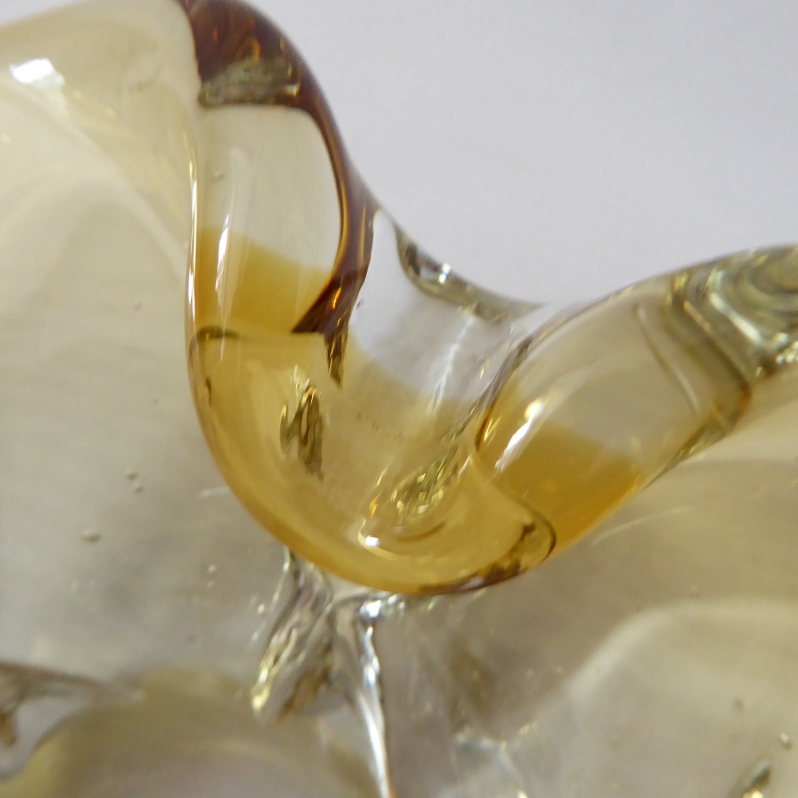 Murano art glass bowl. Amber folded cased dish ashtray. Vintage retro 1960s 7" - Image 6
