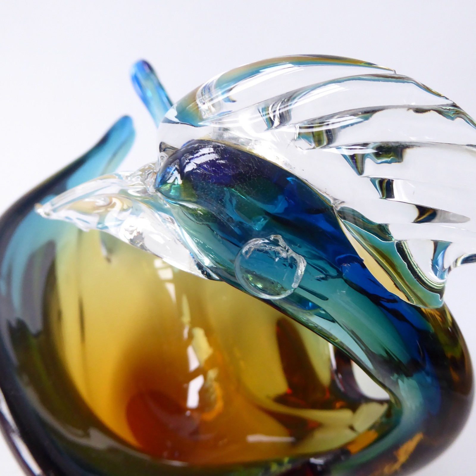 Murano art glass duck figurine blue amber. Vintage Italian bird bowl dish, retro - Image 8