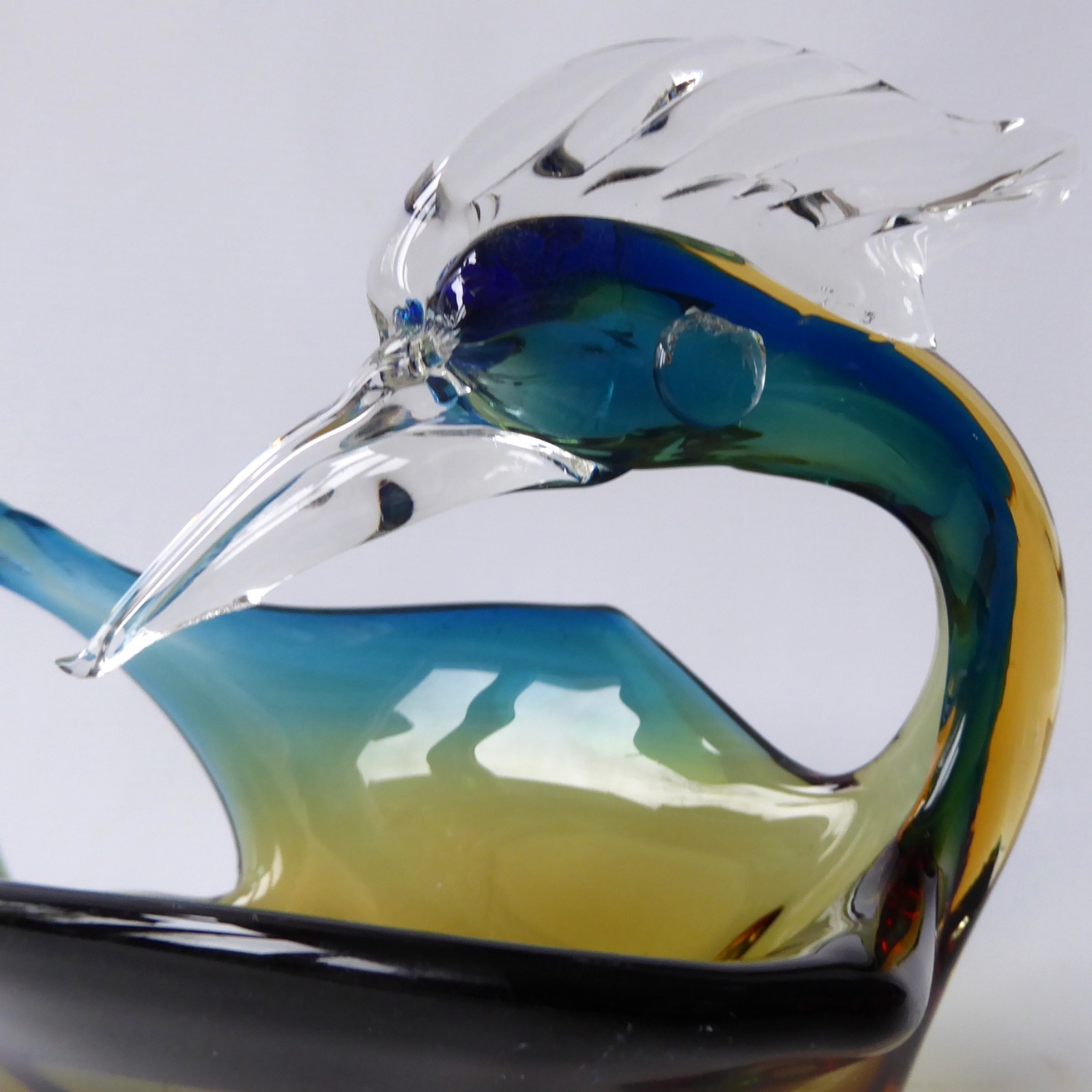 Murano art glass duck figurine blue amber. Vintage Italian bird bowl dish, retro - Image 9