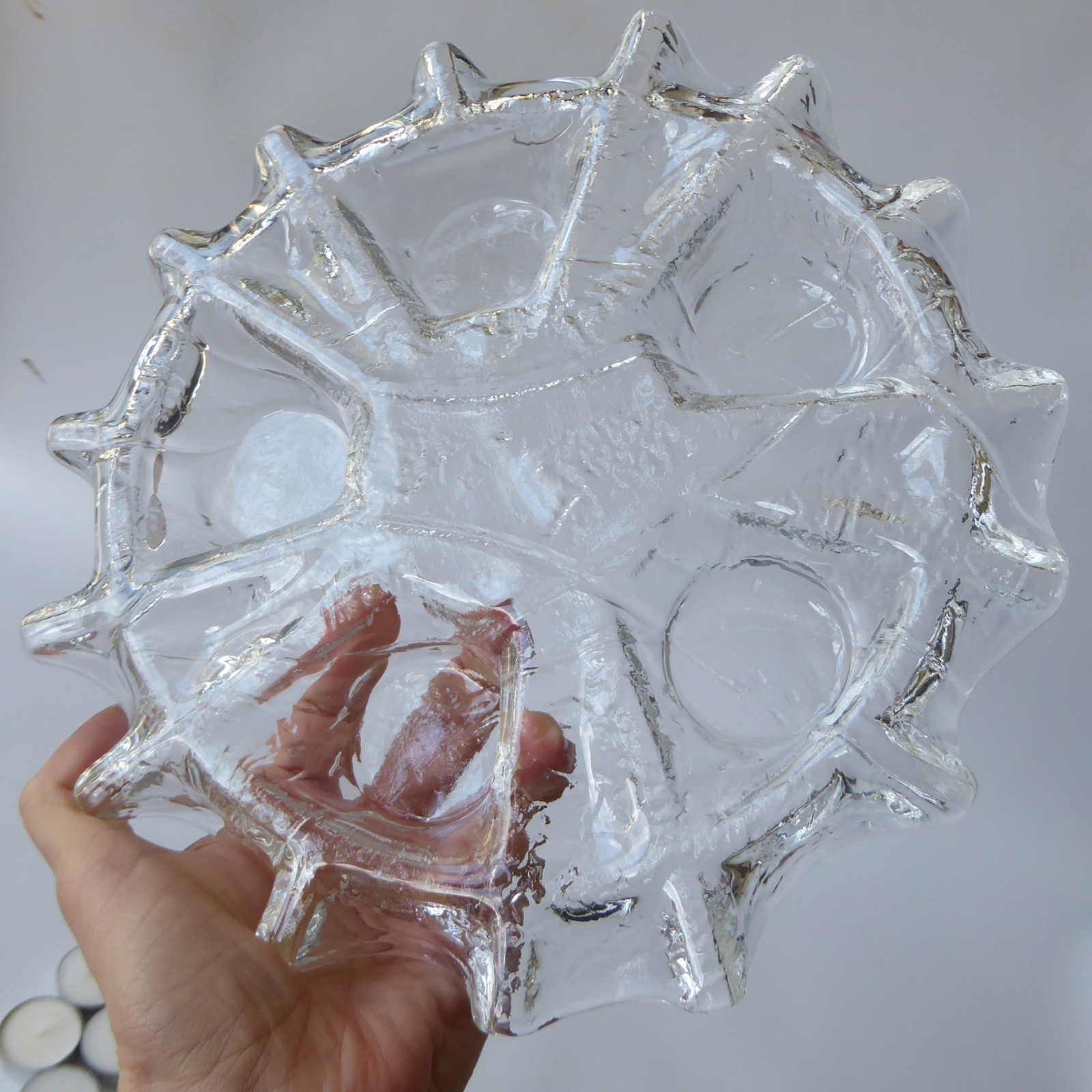 Muurla glass 5 tealight candle holder. Vintage Finland/Finnish art glass, 1970s - Image 11